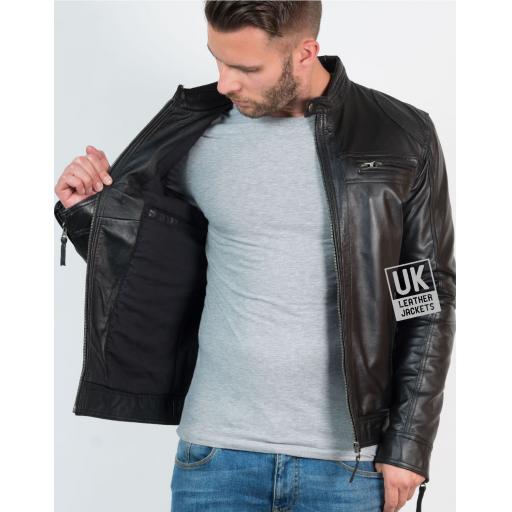 Mens Black Leather Jacket - Ellis - Lining