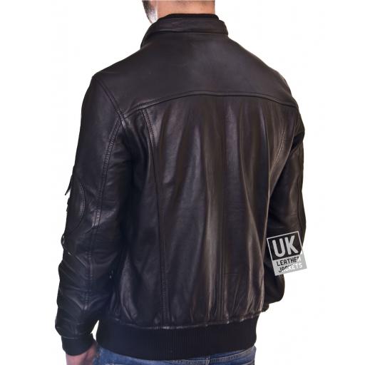 Mens Black Leather Bomber Jacket - Maveric - Back