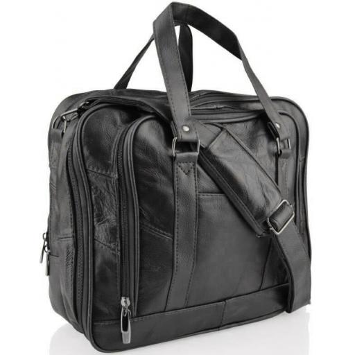 Black Leather Travel Bag - Agnelli - Front Detailing