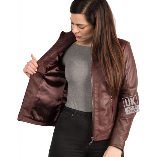 Women's Burgundy Leather Jacket - Lucille