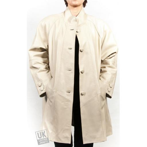 Women's Stone Ivory Leather Swing Coat - Plus Size - Delia