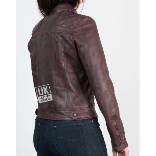 Womens Cross Zip Vintage Burgundy Leather Jacket - Destiny