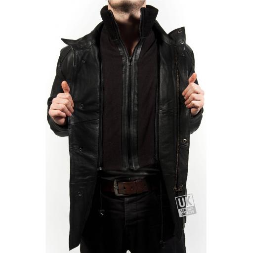 Men's Vintage Racing Leather Jacket in Black Cow Hide - Plus Size - Farley - Additional Lining