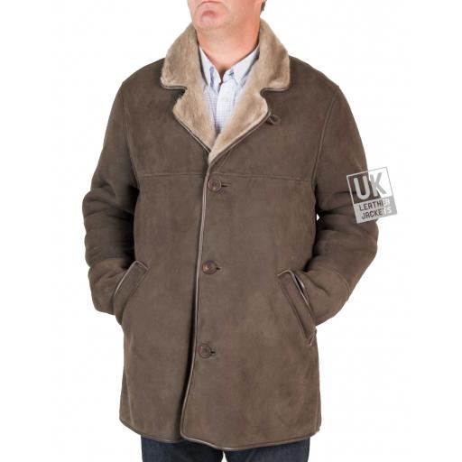 Mens Grey Shearling Sheepskin Coat Jacket - Foxhills - Superior Quality