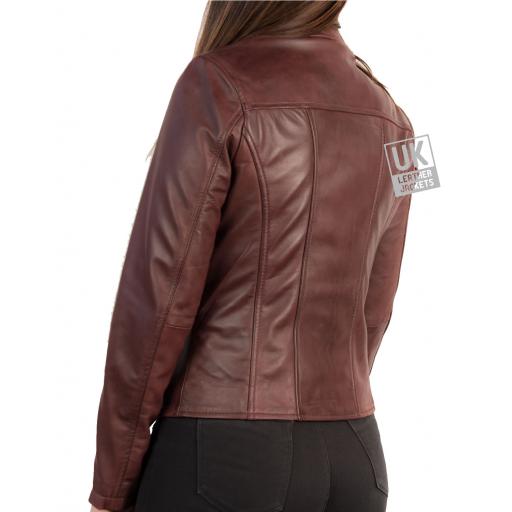 Womens Burgundy Leather Jacket - Mystique - Back