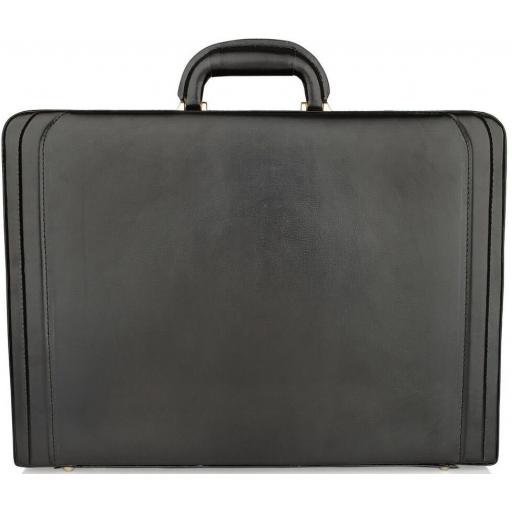 Expandable Black Leather Briefcase - Van Buren - Front