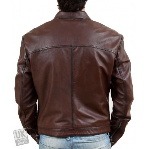 Men's Chestnut Brown Leather Jacket - Assanti - Back