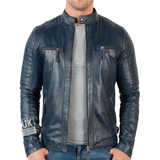 Men's blue 2025 leather jacket