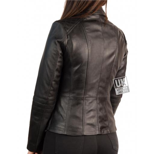 Women's Black Leather Jacket - Delta  - Back