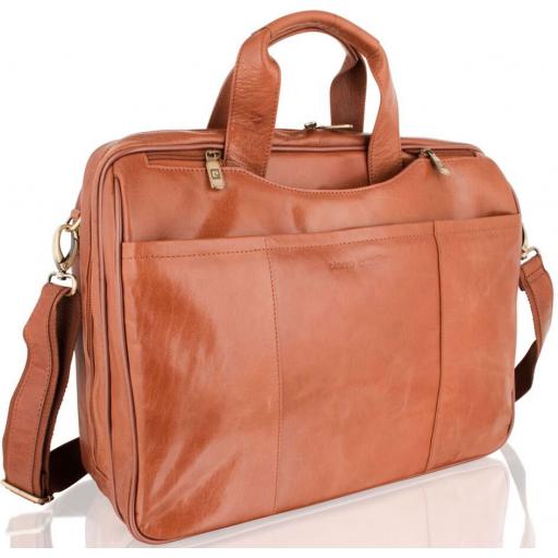 Tan Leather Satchel - Asquith by Pierre Cardin - Front Detail