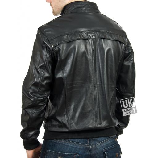 Men's Vintage Leather Bomber Jacket in Black - Mirage - Rear