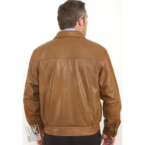 Men's Tan Leather Jacket - Plus Size - Oregon - Rear