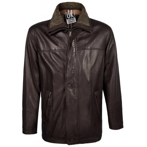 Men's Leather Coat in Brown Cow Hide - Plus Size - Hastings - Front