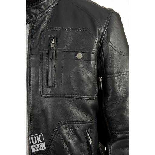 Men's Leather Bomber Jacket in Black - Daytona - Detail