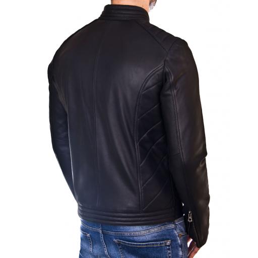 Mens Black Leather Jacket - Omega - Back