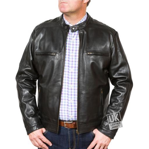 Men's Black Leather Jacket - Helium - Superior Cow Hide - Open