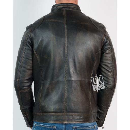 Mens Burnished Black Leather Jacket - Ellin - Back