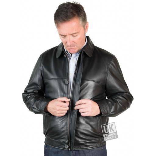 Mens Black Leather Jacket - Radford - Comfort Fit - Front Centre Zip