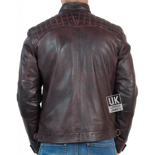 Men's Leather Jacket - Lancer - Vintage Burgundy - Back