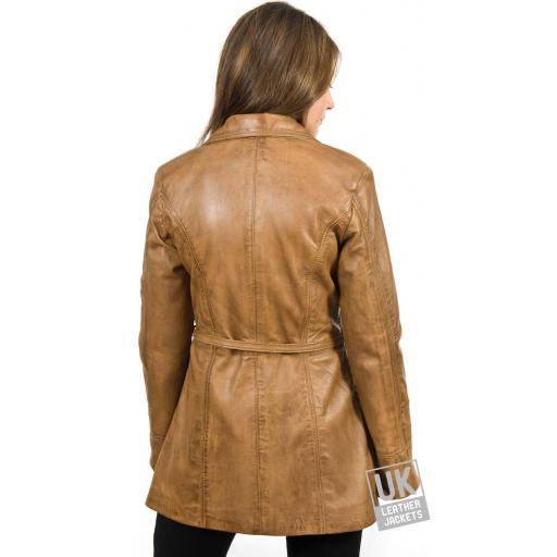 Women's Tan Leather Coat - Penny - Rear
