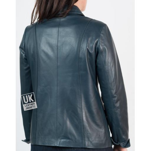 Women's Blue Leather Jacket - Back
