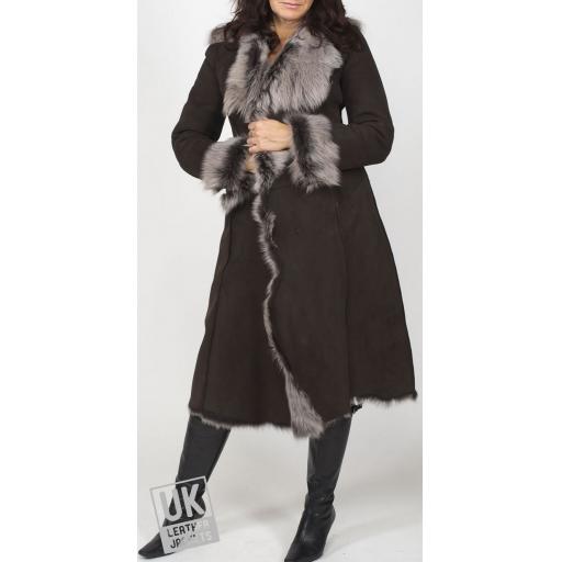Finest Womens 7/8 Toscana Lambskin Coat in Brown - Lexia - Front 2