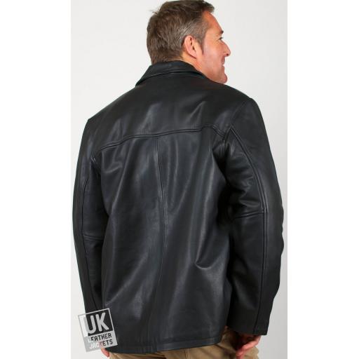 Men's  3/4 Length Black Hide Leather Jacket - Plus Size - Moore - Rear