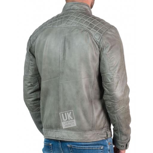 Men's Leather Jacket - Lancer - Vintage Grey - Back