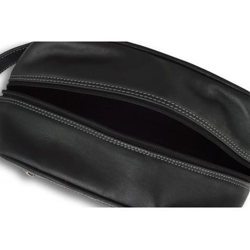 Black Leather Wash Bag by Pierre Cardin - Atlantic - Top Open