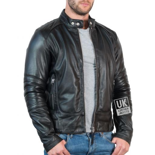 Mens Black Leather Jacket - Epoch - Front