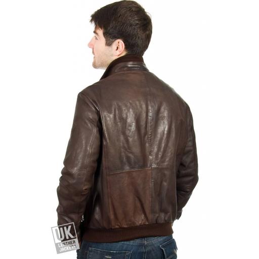 Men's Leather Bomber Jacket in Brown - Daytona - Rear