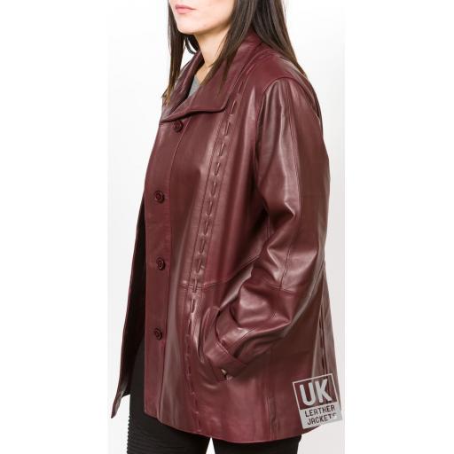 Ladies Burgundy Leather Coat Jacket - Aurora - Main