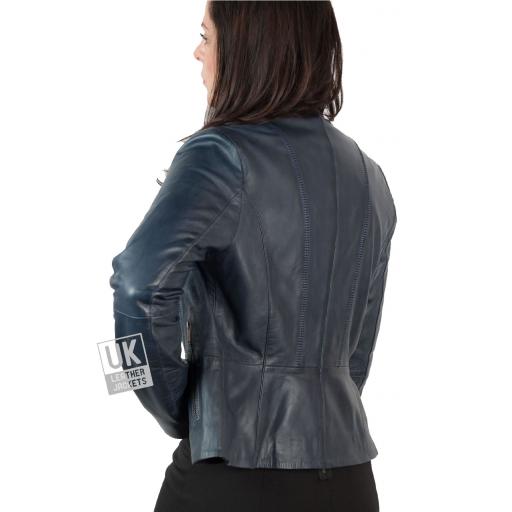 Womens Vintage Blue Leather Jacket - Danielle - Back