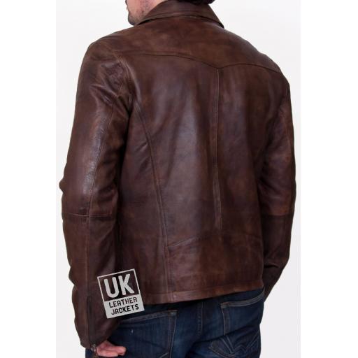 Men's Brown Cross Zip Leather Jacket - Lenox - Back