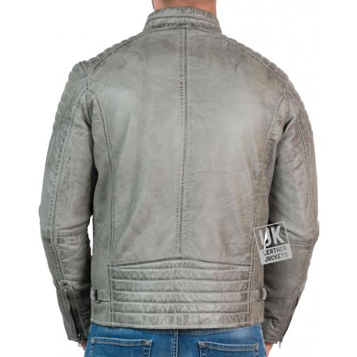 Men’s Leather Biker Jacket - Zurich - Vintage Grey - Back