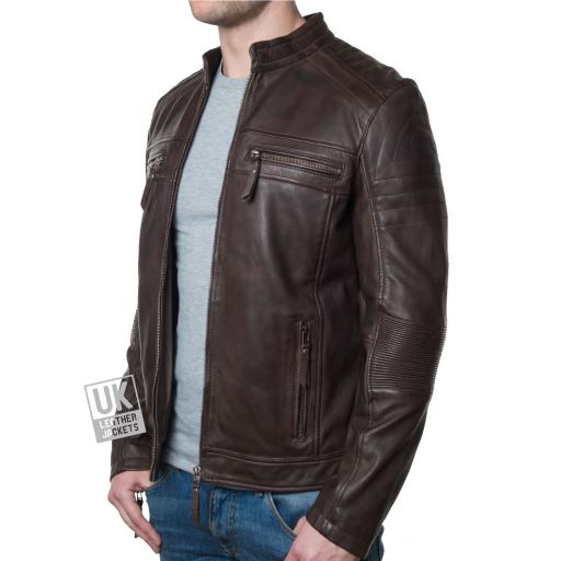 Men's Brown Leather Jacket - Titanium - Size XL, 2XL only