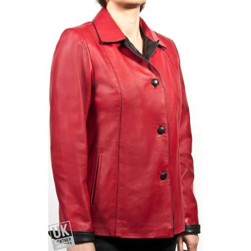 Women's Red Leather Jacket - Plus Size - Cameo - Front