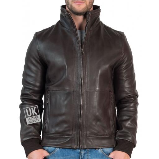 Mens Brown Leather Pilots Jacket - Detach Faux Fleece Collar - Up