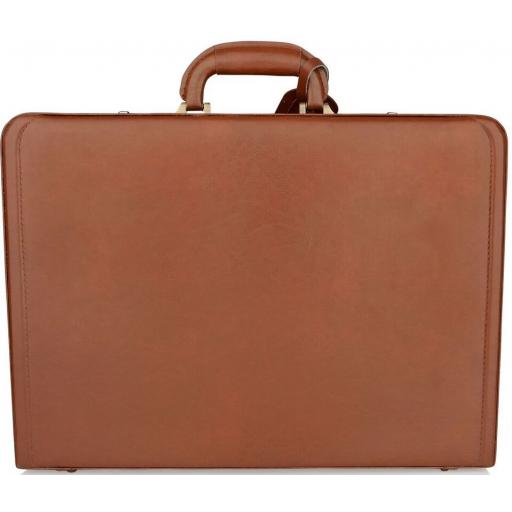 Expandable Tan Leather Briefcase - Cleveland - Front