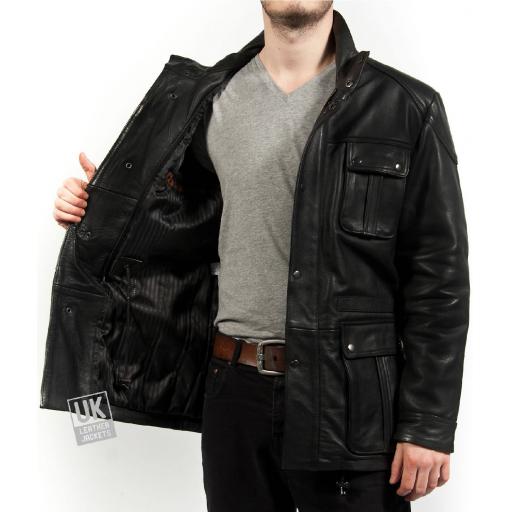 Men's Vintage Racing Leather Jacket in Black Cow Hide - Plus Size - Farley - Lining