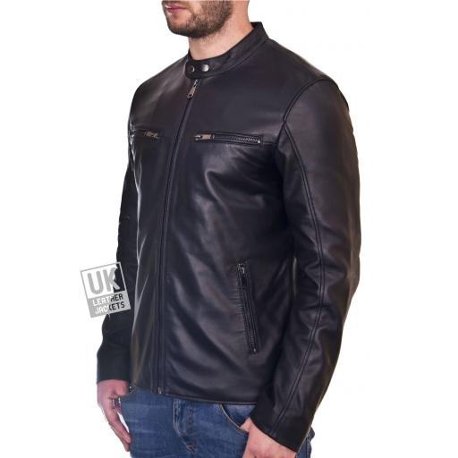 Mens Leather Jacket - Monaco - Black or Brown - Front Zipped
