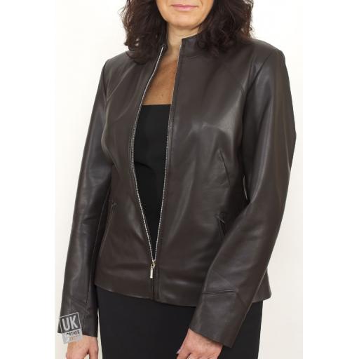 Women's Brown Leather Jacket - Liberty - FRont 2
