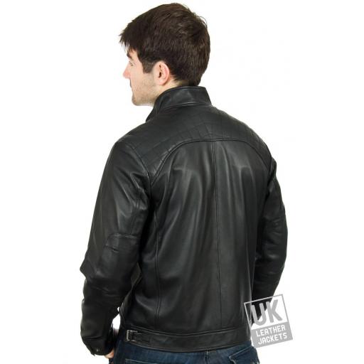 Men's Leather Biker Jacket in Black - Lancer - Rear