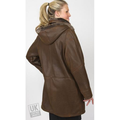 Plus Size Sheepskin Duffle Coat - Lea - Brown Wool - Superior Quality - Rear