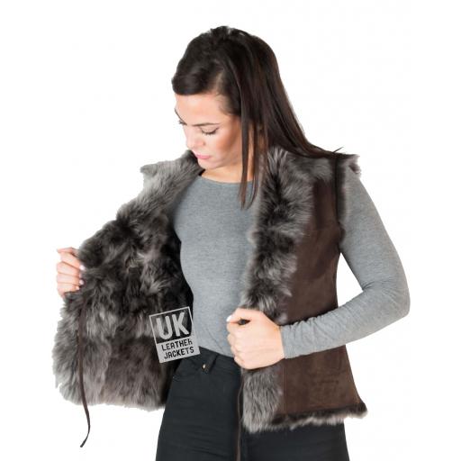 Womens Brown Toscana Gilet – Single Tie Front - Lining