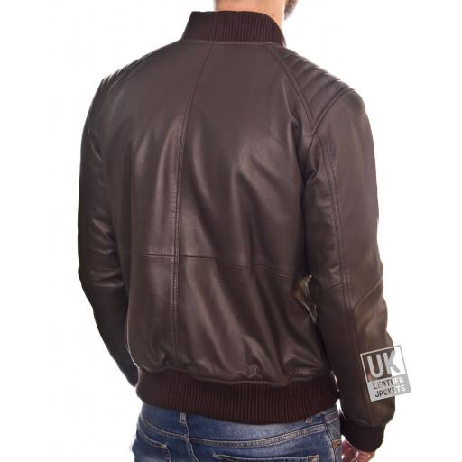 Men's Brown Leather Bomber Jacket - Ventega - Back