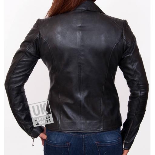 Womens Black Leather Jacket - Mercury - Back