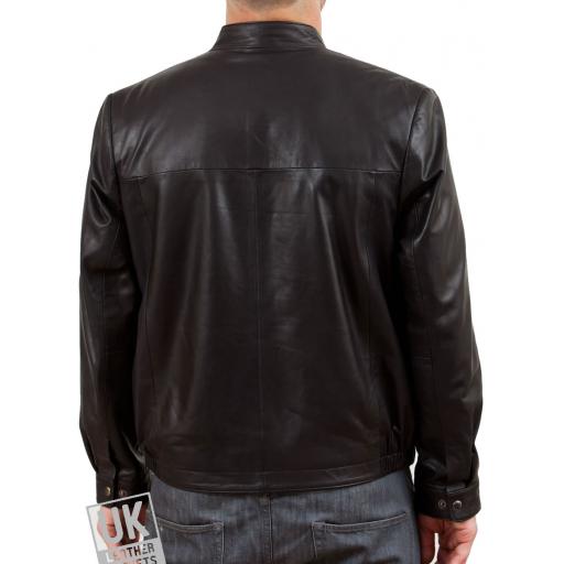 Men's Black Leather Jacket - McQueen - Back
