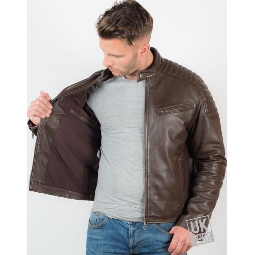 Men’s Brown Leather Biker Jacket - Zurich - Lining