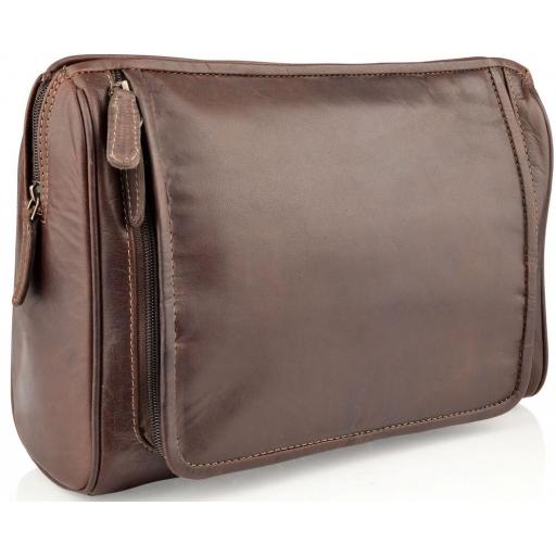 Vintage Brown Leather Wash Bag - Biscay - Front